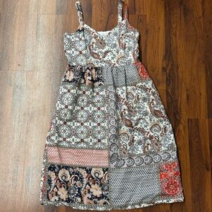 Rachel Zoe Linen Patchwork Boho Midi Dress US Size 6